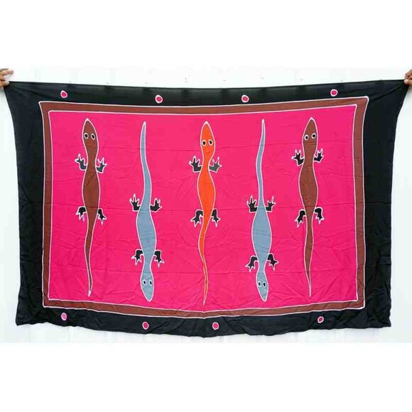 CM45 Gecko Batik Plus 38" Open Hand Painted Cover Up Midi Cardigan fit up to 5X - Picture 2 of 2